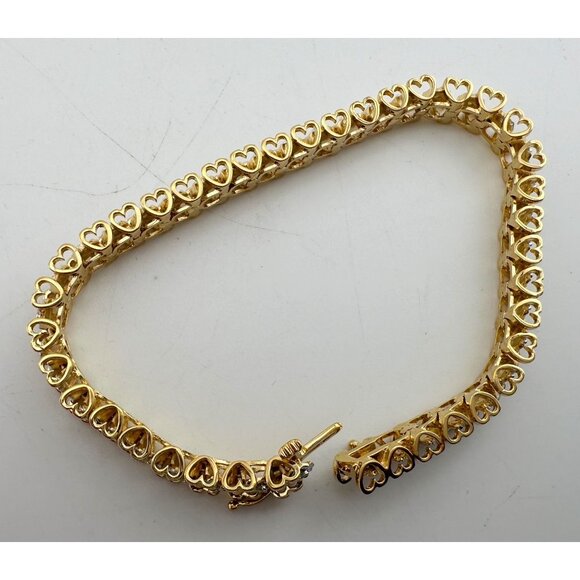 1/2 Carat Diamond Bracelet w Heart Pattern on Side 14kt Gold Overlay Sterling - Picture 8 of 13
